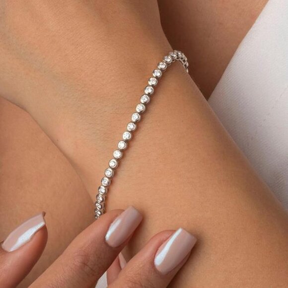 Women's Silver Dainty Trendy Adjustable Tennis Bracelet Jewelry Lobster Claw - Picture 3 of 6